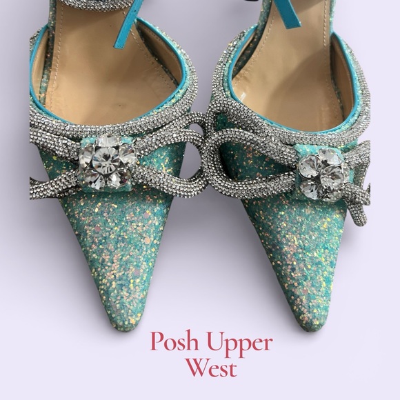 MACH & MACH Shoes - MACH & MACH Turquoise and Silver Glitter Heels